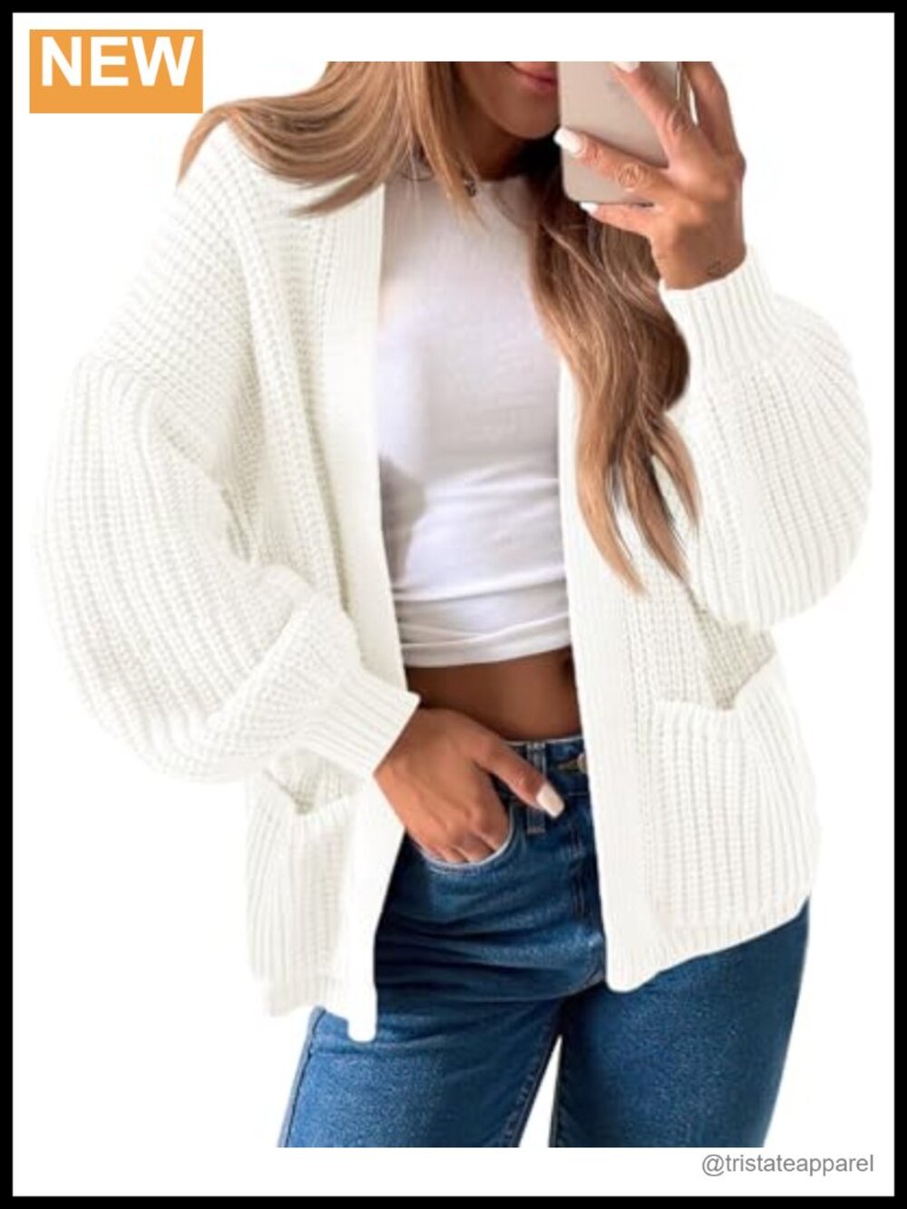 Oversized Ribbed Chunky Knit Cardigan Long Lantern Sleeve Open Front Fall